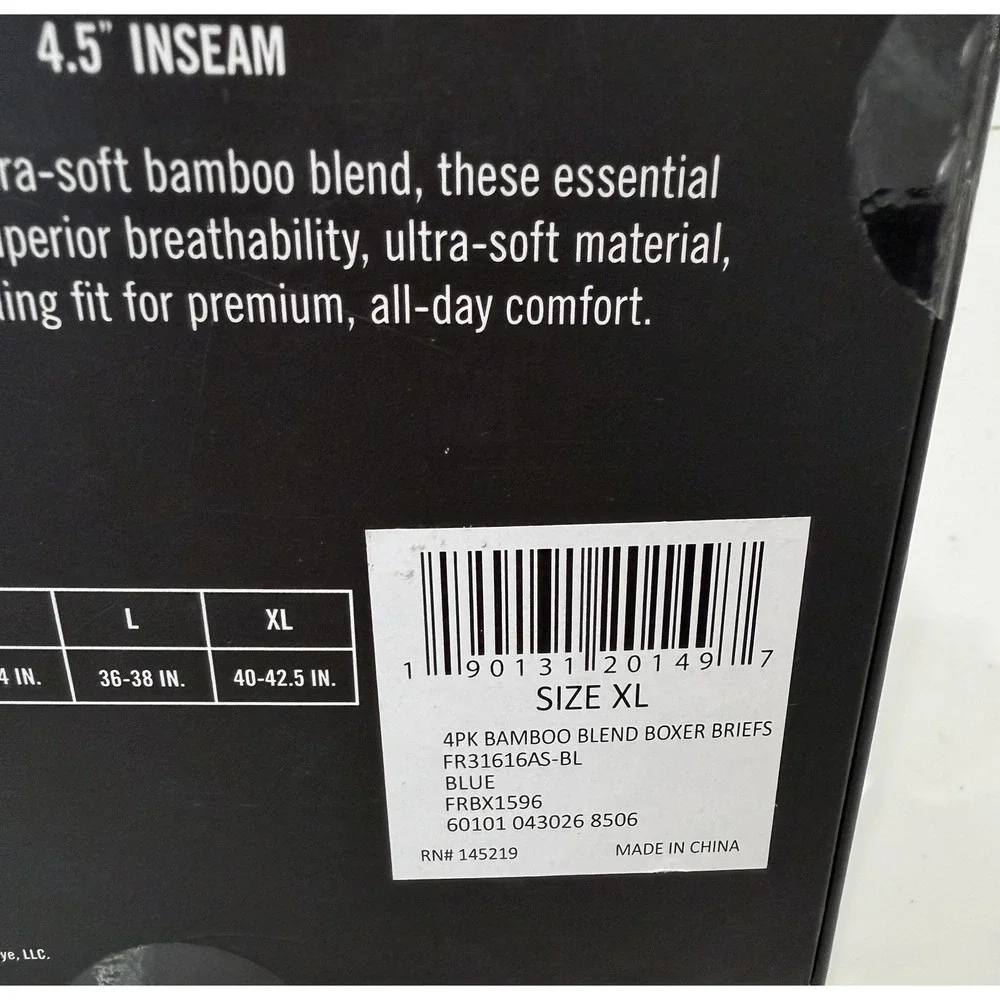 FRYE BAMBOO BLEND BOXER BRIEFS - 4 PACK - XL - BRAND NEW NIB - BLUE TONES